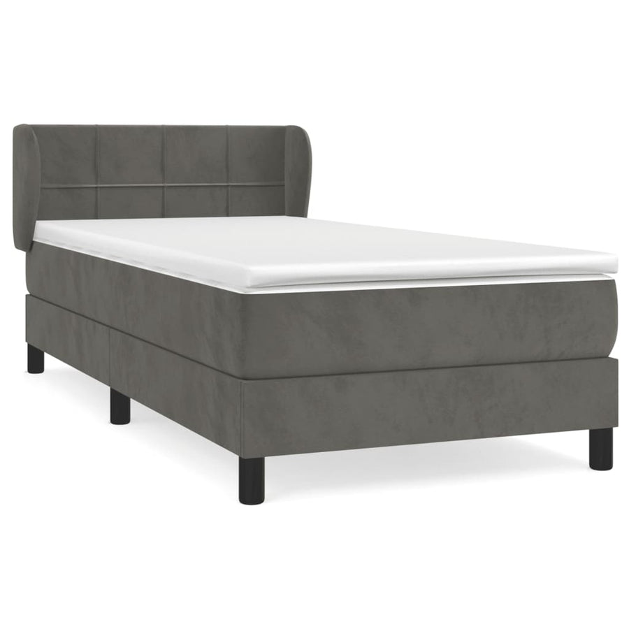 Boxspring Met Matras Fluweel Donkergrijs 100 x 200 cm Blok met vierkanten