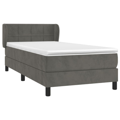 Boxspring Met Matras Fluweel Donkergrijs 100 x 200 cm Blok met vierkanten