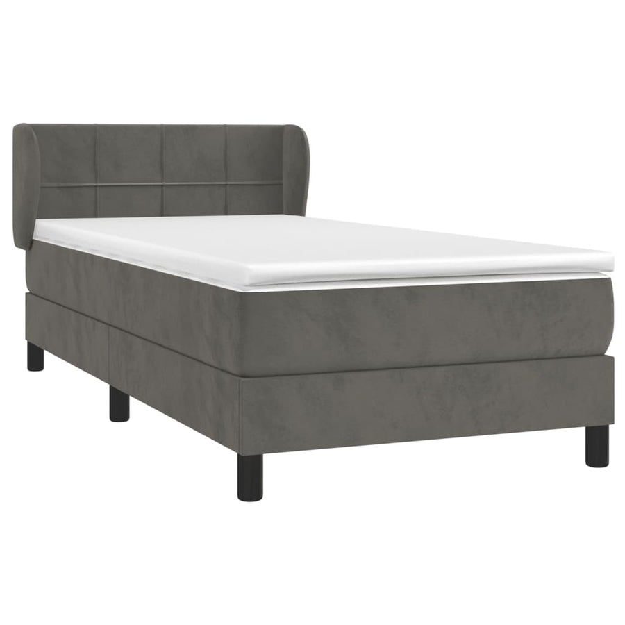 Boxspring Met Matras Fluweel Donkergrijs 100 x 200 cm Blok met vierkanten