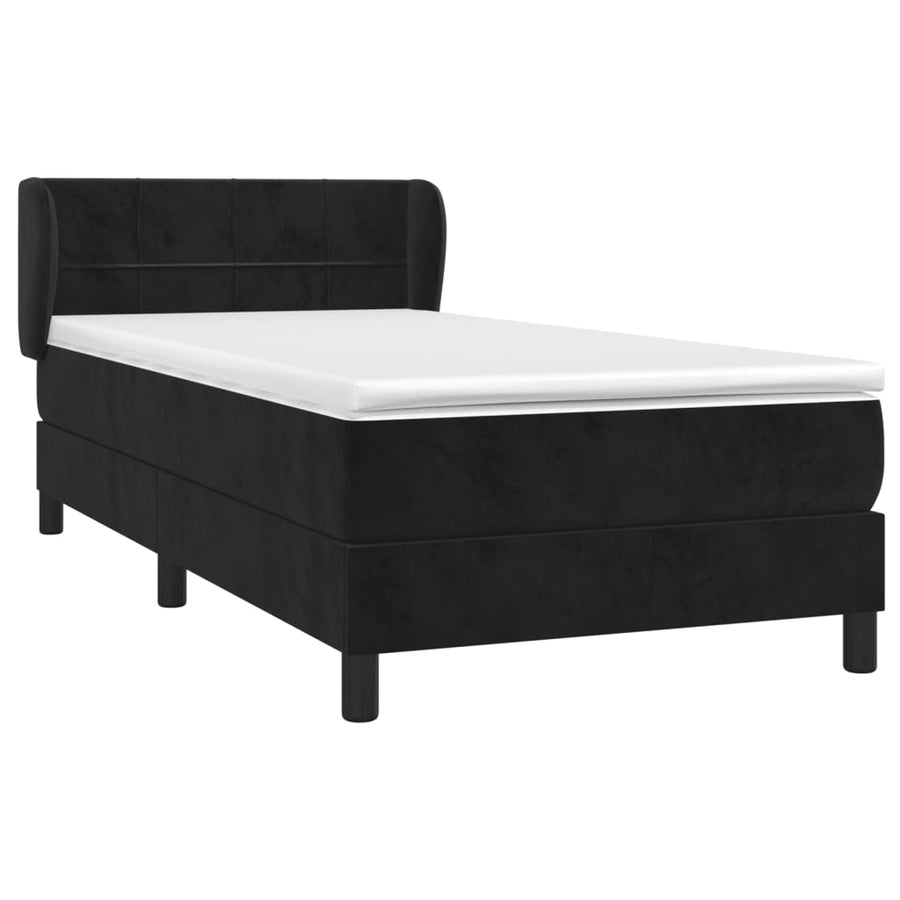 Boxspring Met Matras Fluweel Zwart 100 x 200 cm Blok met vierkanten