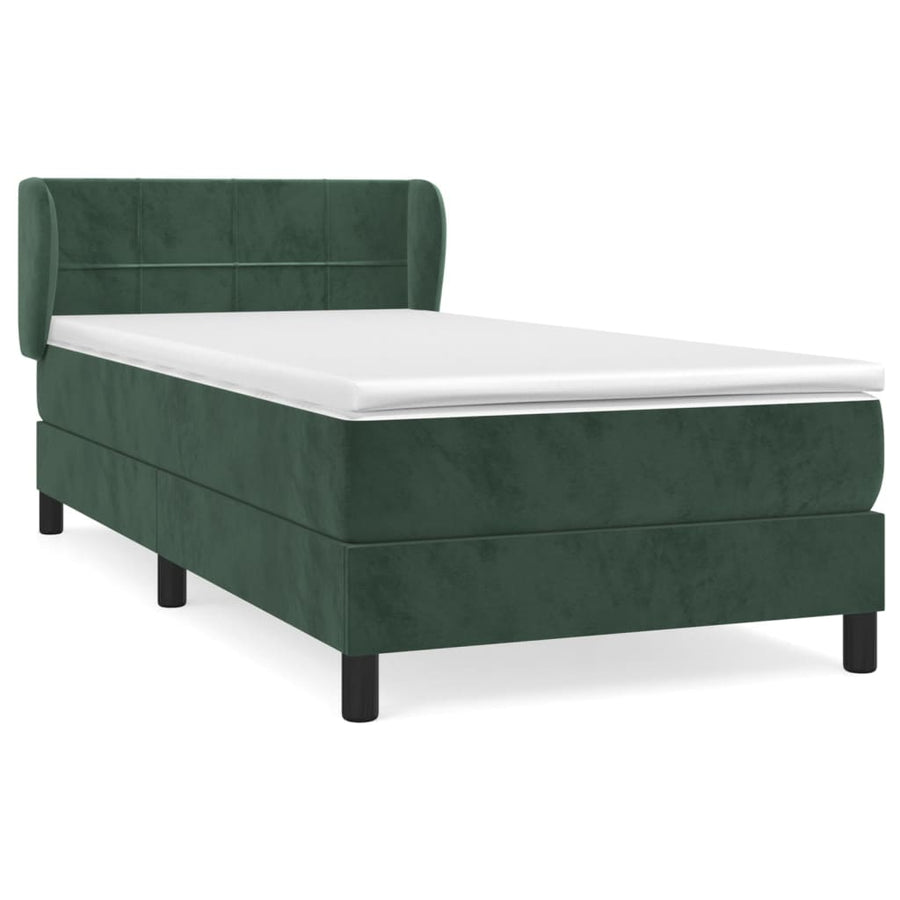 Boxspring Met Matras Fluweel Donkergroen 100 x 200 cm Blok met vierkanten