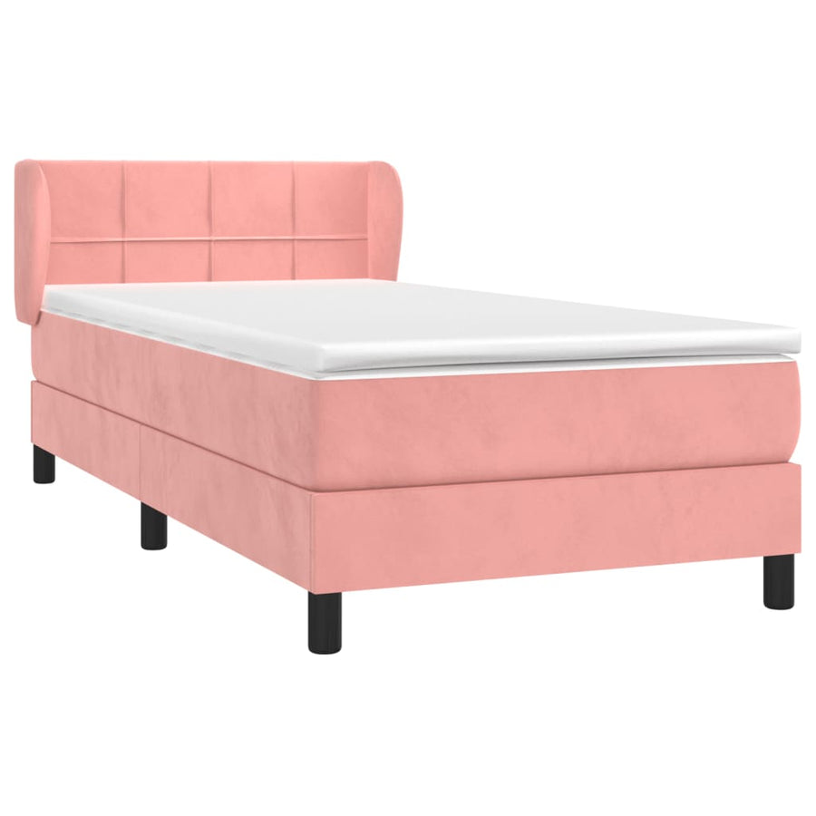 Boxspring Met Matras Fluweel Roze 100 x 200 cm Blok met vierkanten