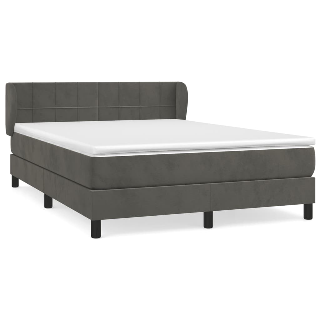 Boxspring Met Matras Fluweel Donkergrijs 140 x 190 cm Blok met vierkanten