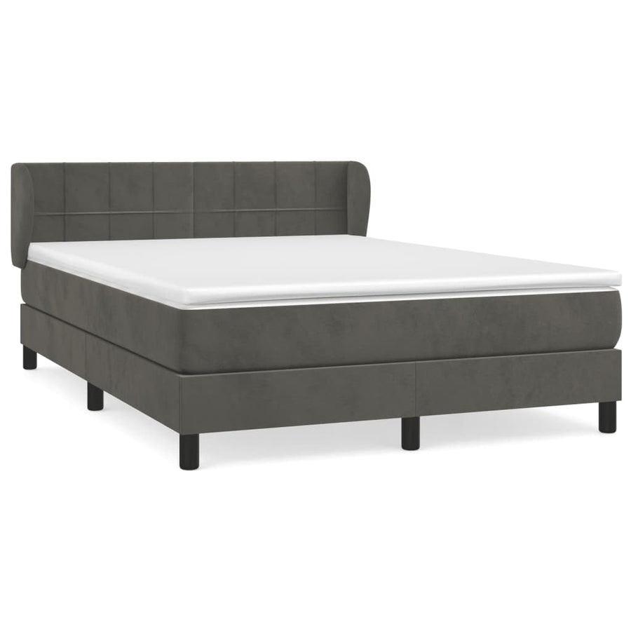 Boxspring Met Matras Fluweel Donkergrijs 140 x 190 cm Blok met vierkanten