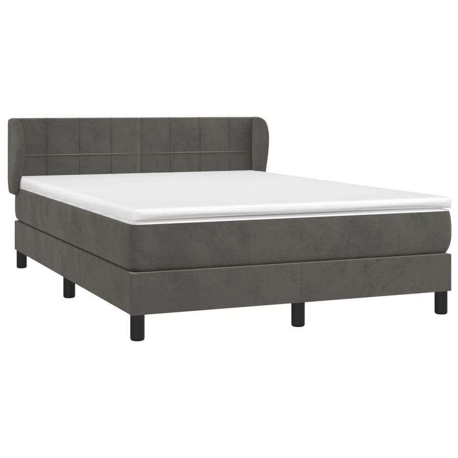 Boxspring Met Matras Fluweel Donkergrijs 140 x 190 cm Blok met vierkanten