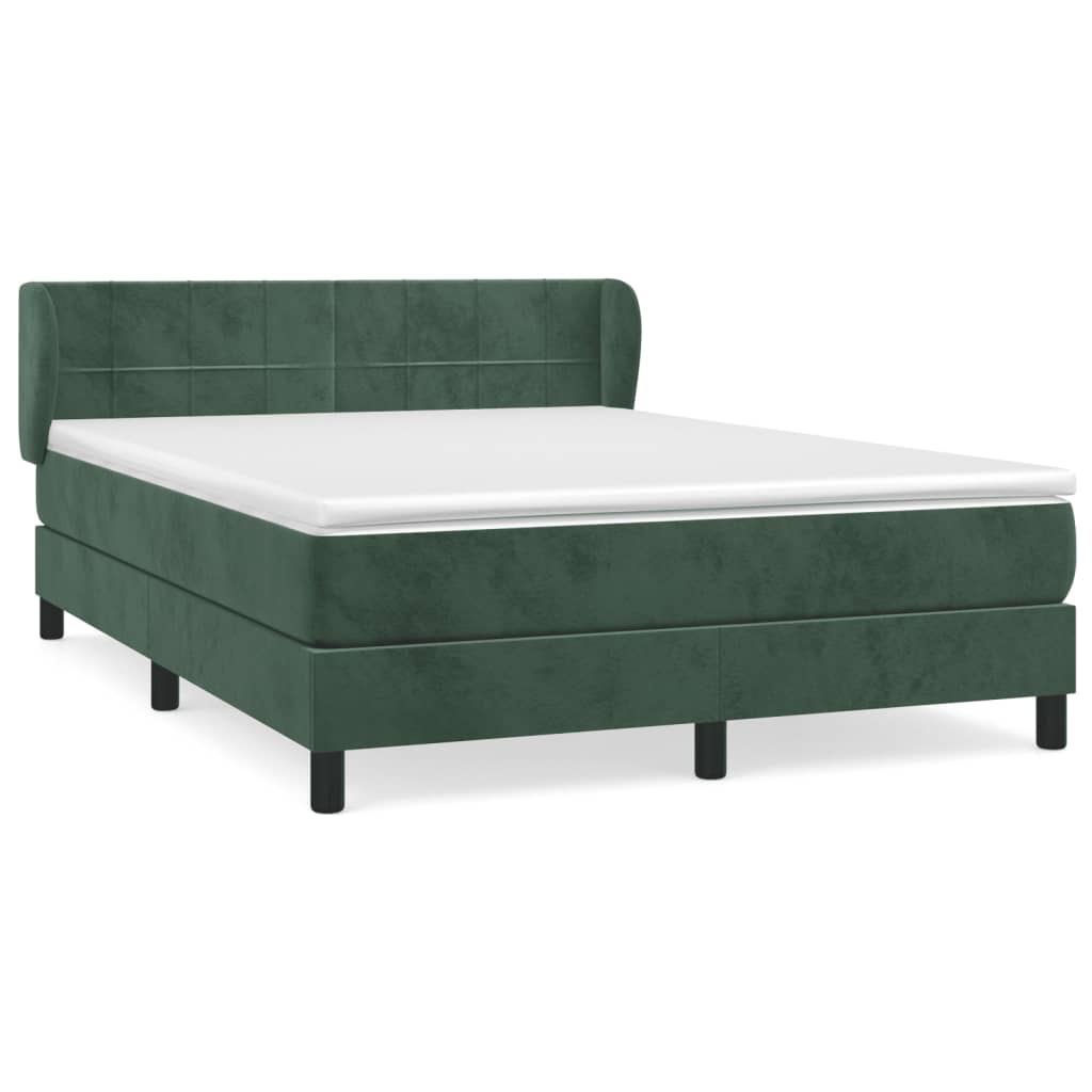 Boxspring Met Matras Fluweel Donkergroen 140 x 190 cm Blok met vierkanten
