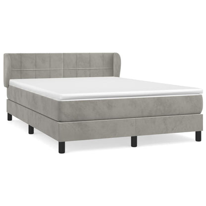 Boxspring Met Matras Fluweel Lichtgrijs 140 x 200 cm Blok met vierkanten
