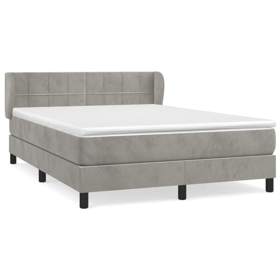 Boxspring Met Matras Fluweel Lichtgrijs 140 x 200 cm Blok met vierkanten