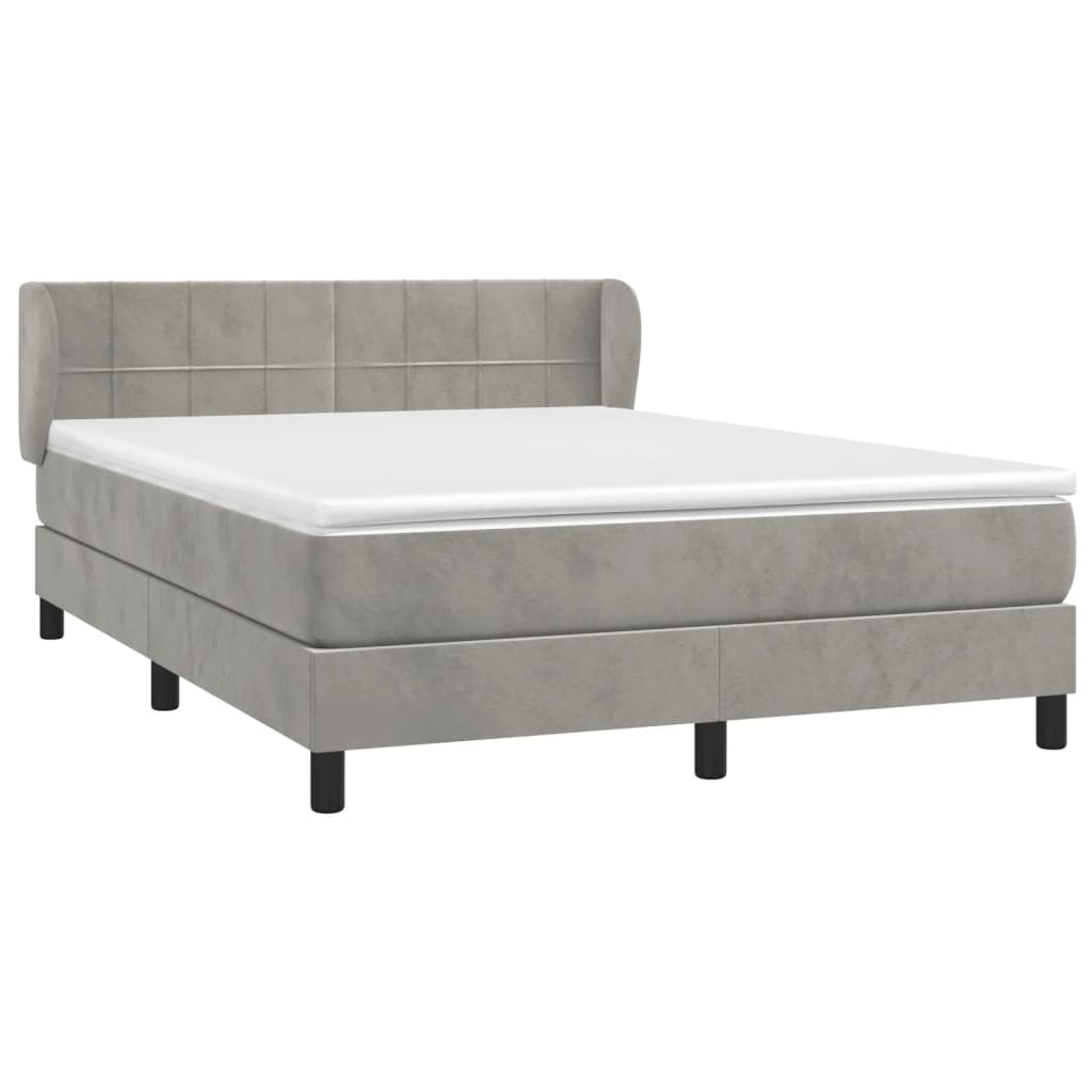 Boxspring Met Matras Fluweel Lichtgrijs 140 x 200 cm Blok met vierkanten