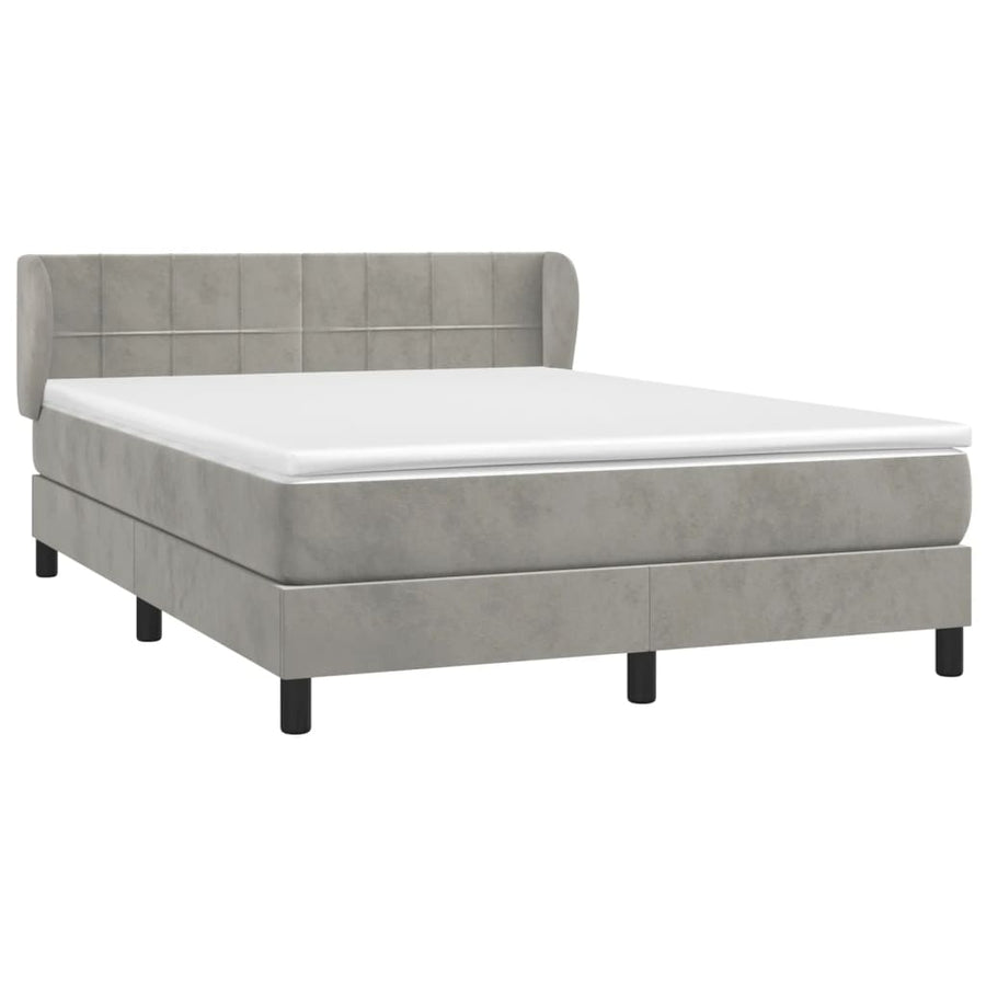 Boxspring Met Matras Fluweel Lichtgrijs 140 x 200 cm Blok met vierkanten