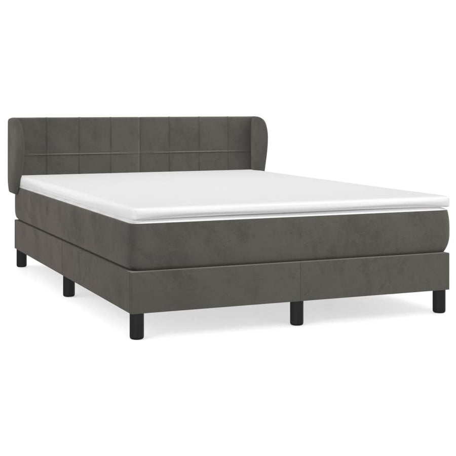 Boxspring Met Matras Fluweel Donkergrijs 140 x 200 cm Blok met vierkanten