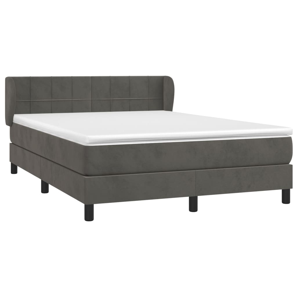 Boxspring Met Matras Fluweel Donkergrijs 140 x 200 cm Blok met vierkanten