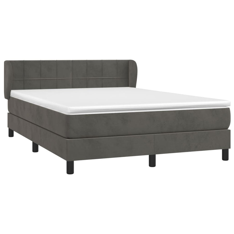 Boxspring Met Matras Fluweel Donkergrijs 140 x 200 cm Blok met vierkanten