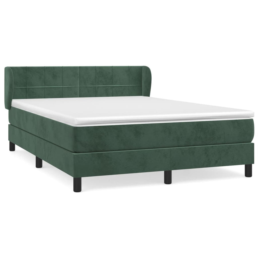 Boxspring Met Matras Fluweel Donkergroen 140 x 200 cm Blok met vierkanten