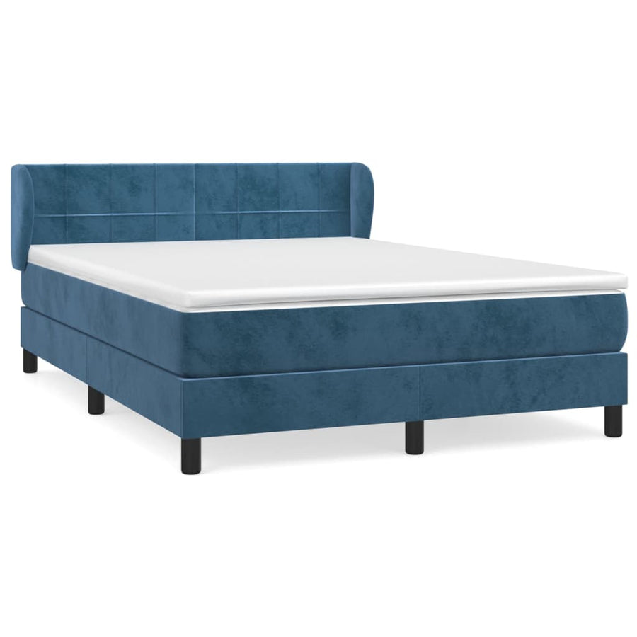 Boxspring Met Matras Fluweel Donkerblauw 140 x 200 cm Blok met vierkanten