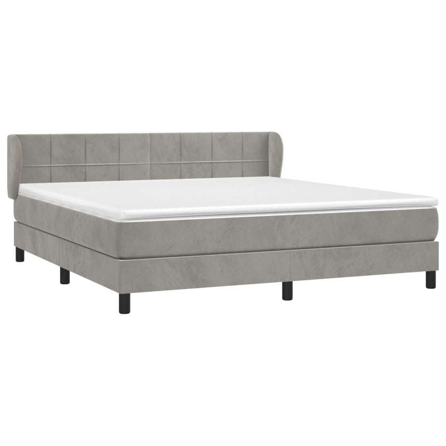Boxspring Met Matras Fluweel Lichtgrijs 160 x 200 cm Blok met vierkanten