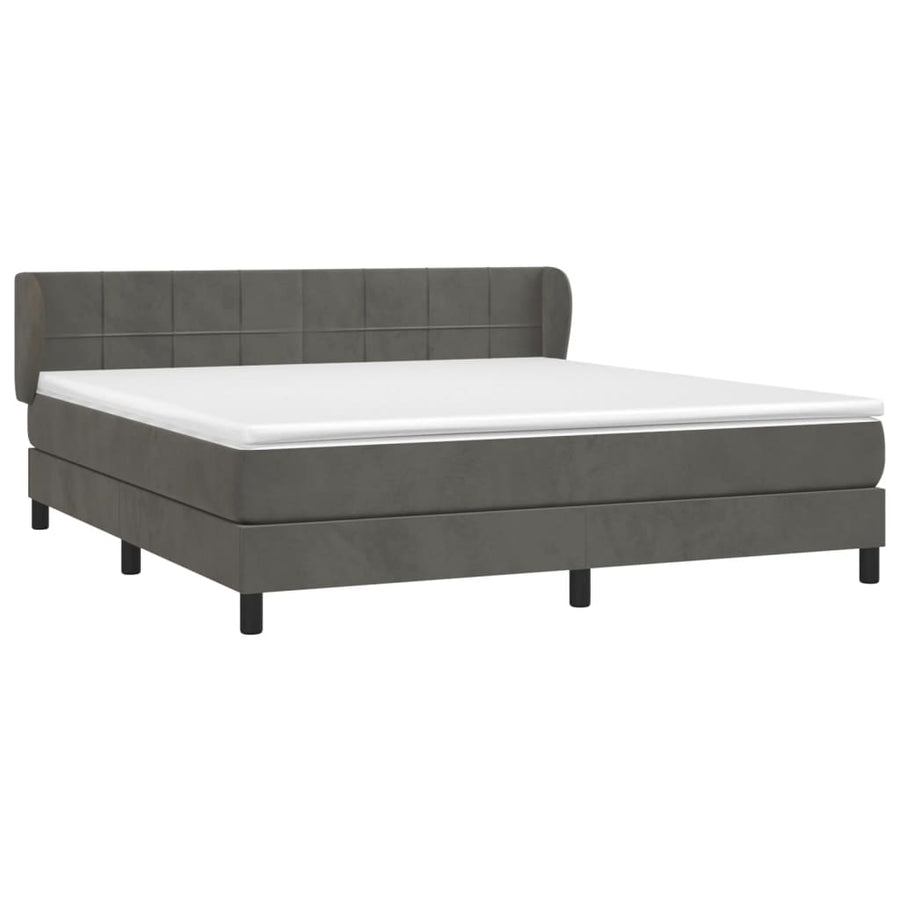 Boxspring Met Matras Fluweel Donkergrijs 160 x 200 cm Blok met vierkanten
