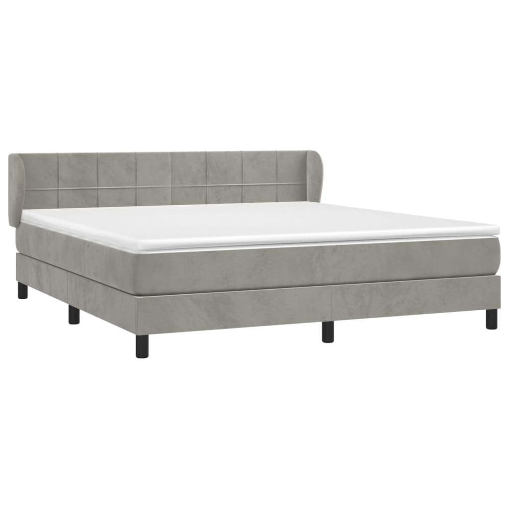 Boxspring Met Matras Fluweel Lichtgrijs 180 x 200 cm Blok met vierkanten