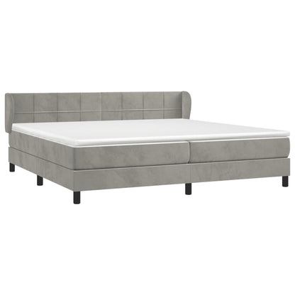 Boxspring Met Matras Fluweel Lichtgrijs 200 x 200 cm Blok met vierkanten
