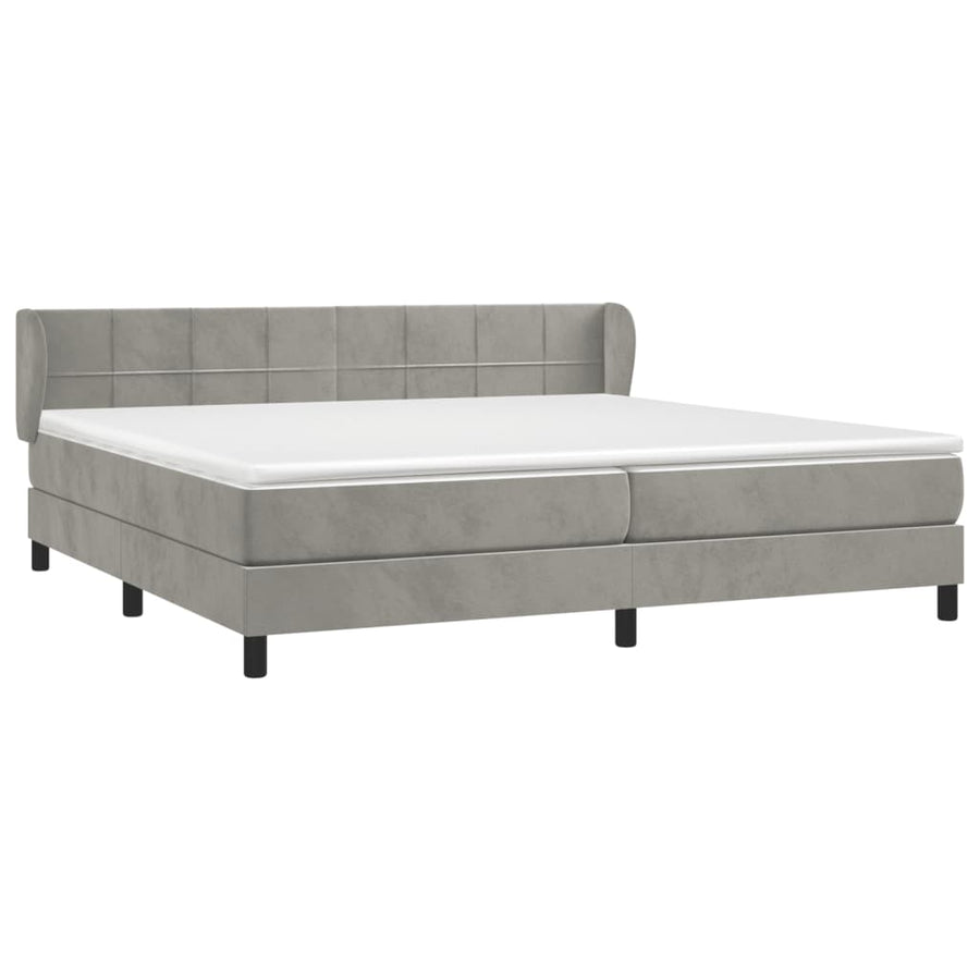 Boxspring Met Matras Fluweel Lichtgrijs 200 x 200 cm Blok met vierkanten