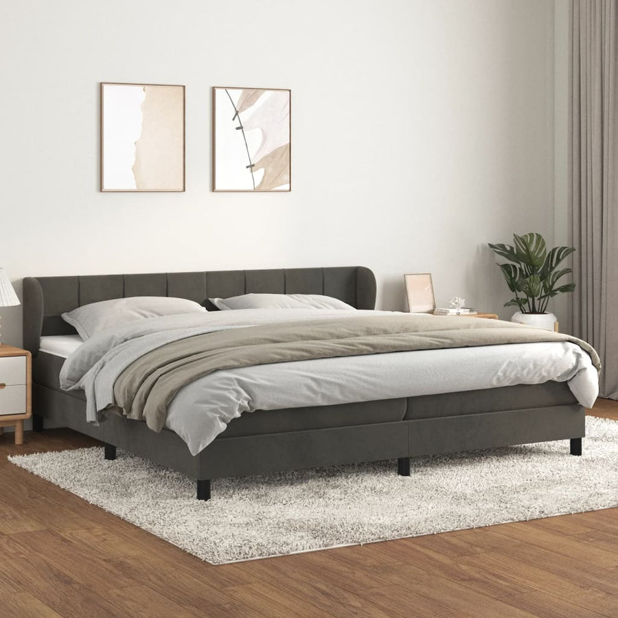 Boxspring Met Matras Fluweel Donkergrijs 200 x 200 cm Blok met vierkanten