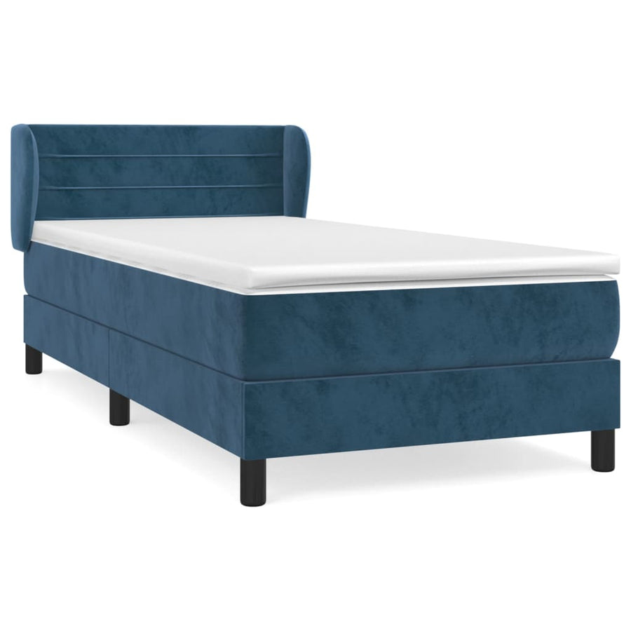 Boxspring Met Matras Fluweel Donkerblauw 80X200 Cm 80 x 200 cm Horizontale strepen