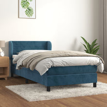 Boxspring Met Matras Fluweel Donkerblauw 80X200 Cm 80 x 200 cm Horizontale strepen