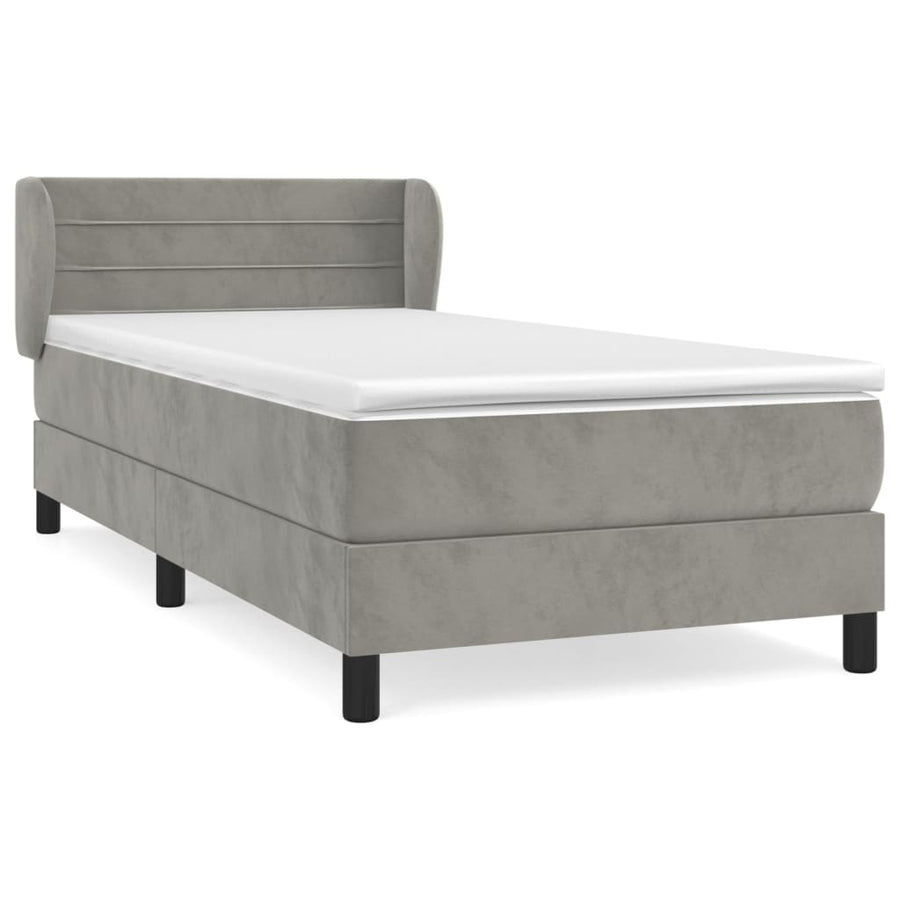 Boxspring Met Matras Fluweel Lichtgrijs 90 x 190 cm Horizontale strepen