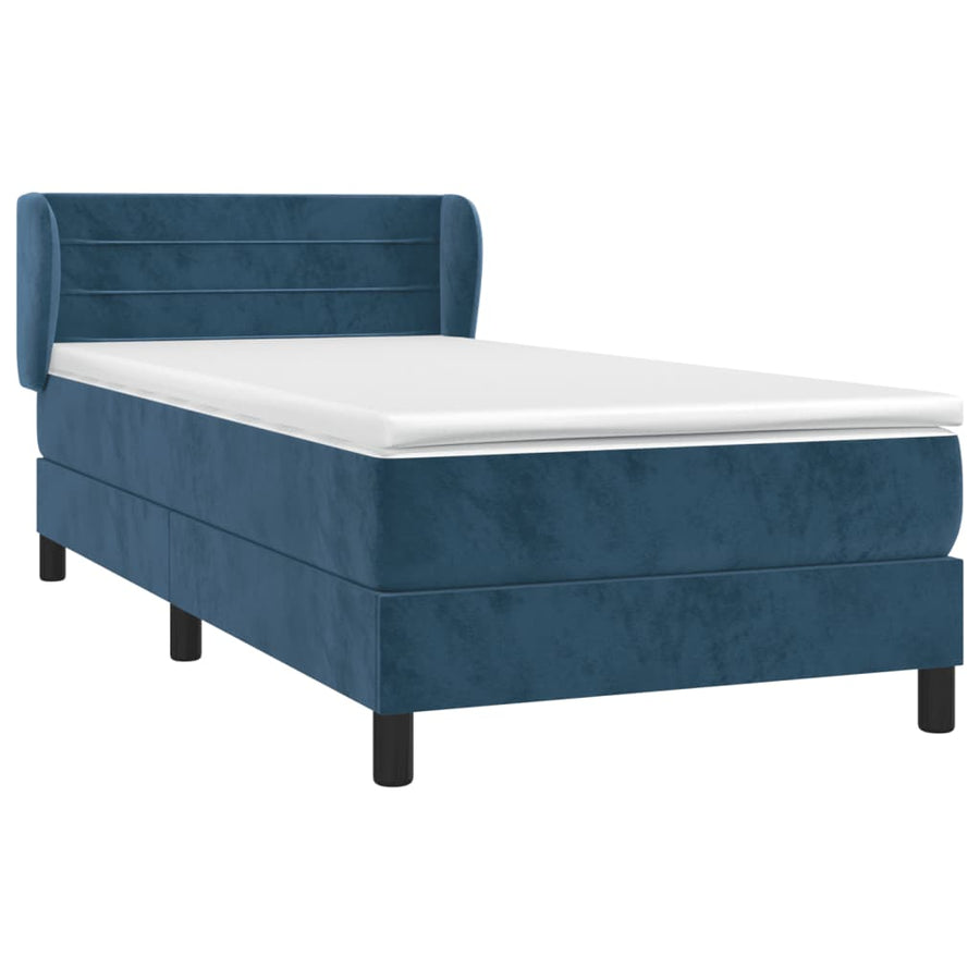 Boxspring Met Matras Fluweel Donkerblauw 90 x 190 cm Horizontale strepen