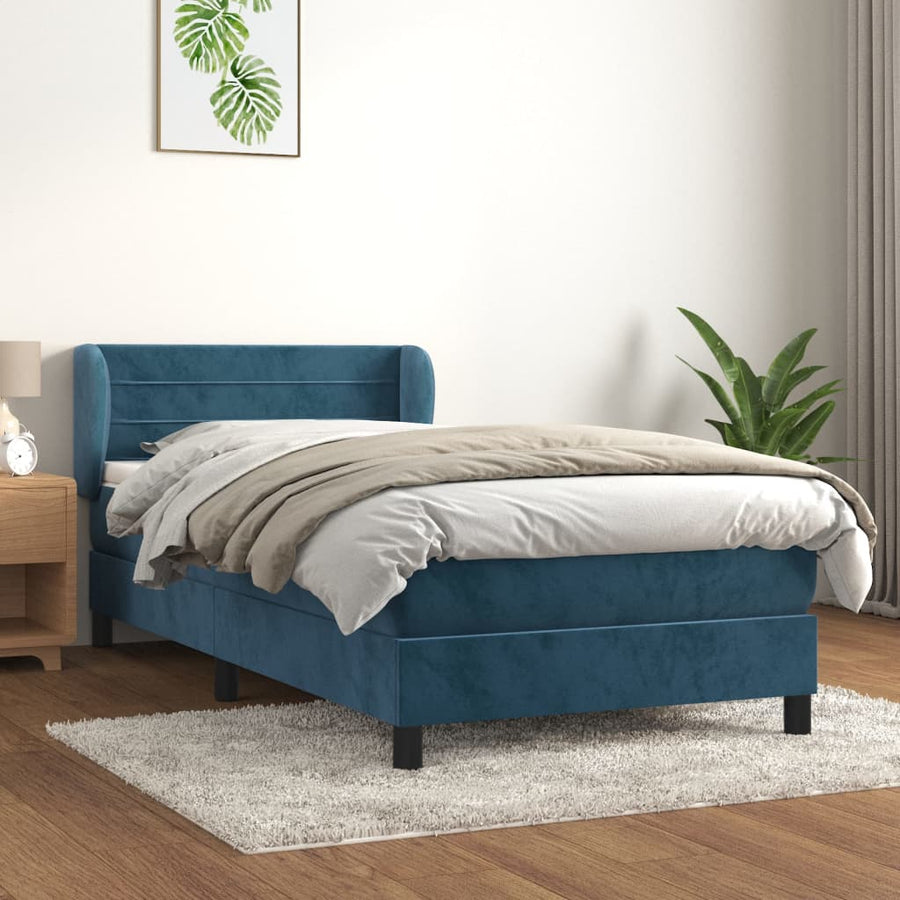 Boxspring Met Matras Fluweel Donkerblauw 90 x 190 cm Horizontale strepen