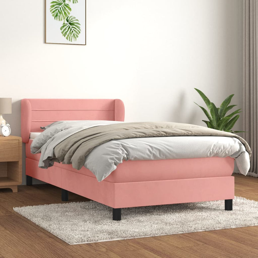 Boxspring Met Matras Fluweel Roze 90 x 190 cm Horizontale strepen