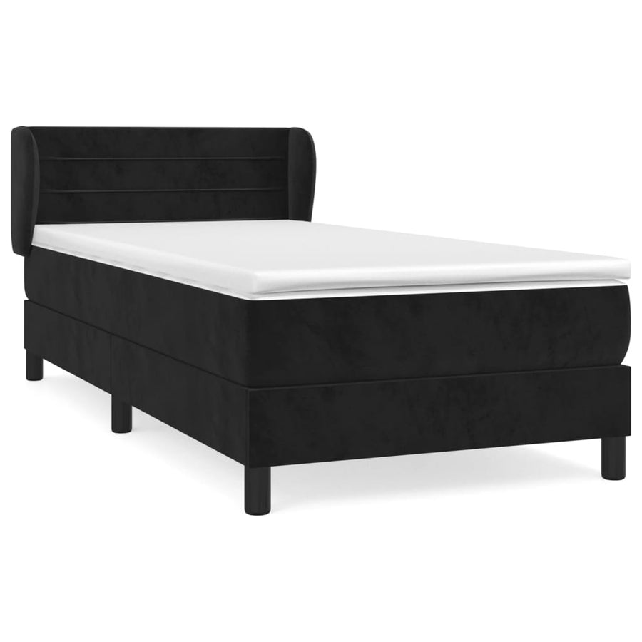 Boxspring Met Matras Fluweel Zwart 100X200 Cm 100 x 200 cm Horizontale strepen