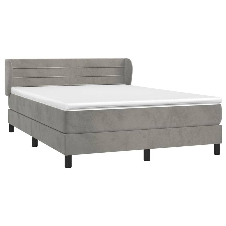 Boxspring Met Matras Fluweel Lichtgrijs 140 x 190 cm Horizontale strepen