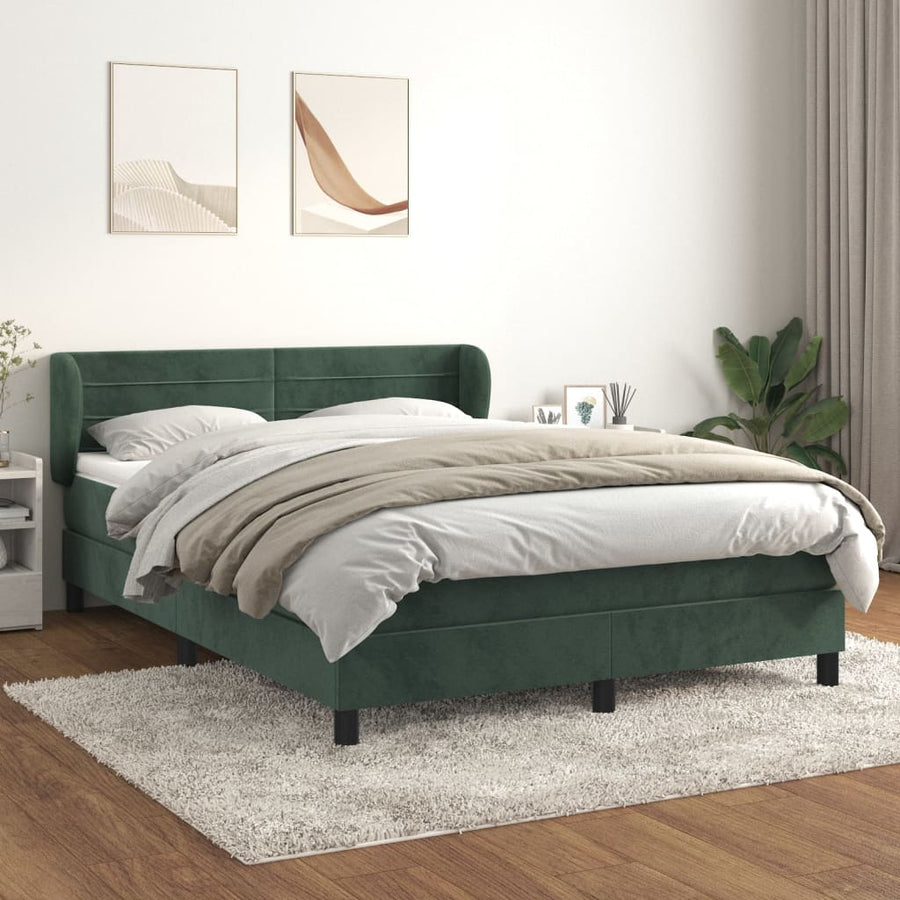 Boxspring Met Matras Fluweel Donkergroen 140 x 190 cm Horizontale strepen