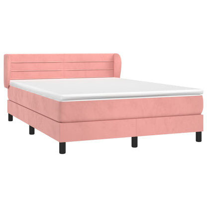 Boxspring Met Matras Fluweel Roze 140 x 190 cm Horizontale strepen
