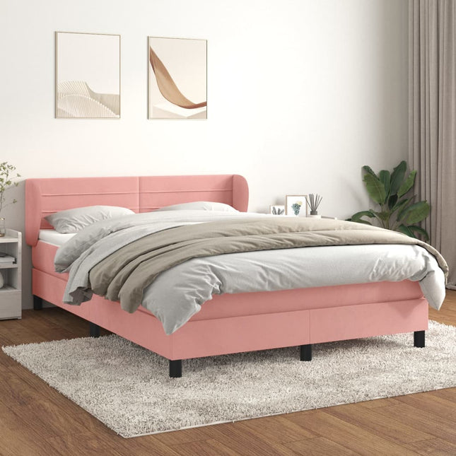 Boxspring Met Matras Fluweel Roze 140 x 190 cm Horizontale strepen