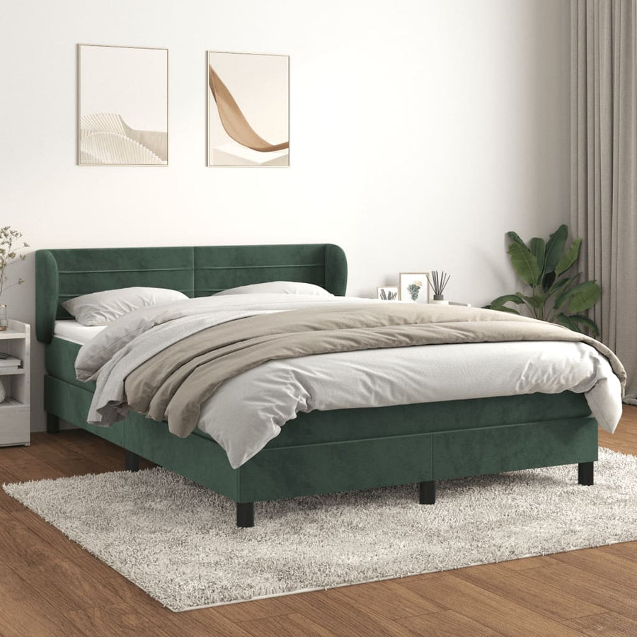 Boxspring Met Matras Fluweel Donkergroen 140 x 200 cm Horizontale strepen