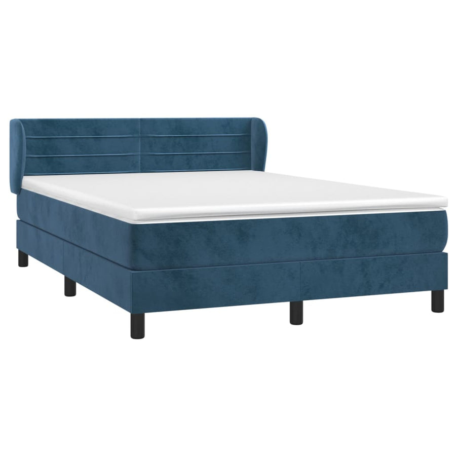 Boxspring Met Matras Fluweel Donkerblauw 140 x 200 cm Horizontale strepen