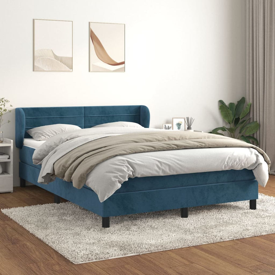 Boxspring Met Matras Fluweel Donkerblauw 140 x 200 cm Horizontale strepen