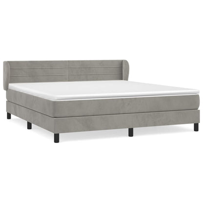 Boxspring Met Matras Fluweel Lichtgrijs 160 x 200 cm Horizontale strepen