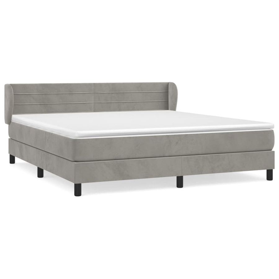 Boxspring Met Matras Fluweel Lichtgrijs 160 x 200 cm Horizontale strepen