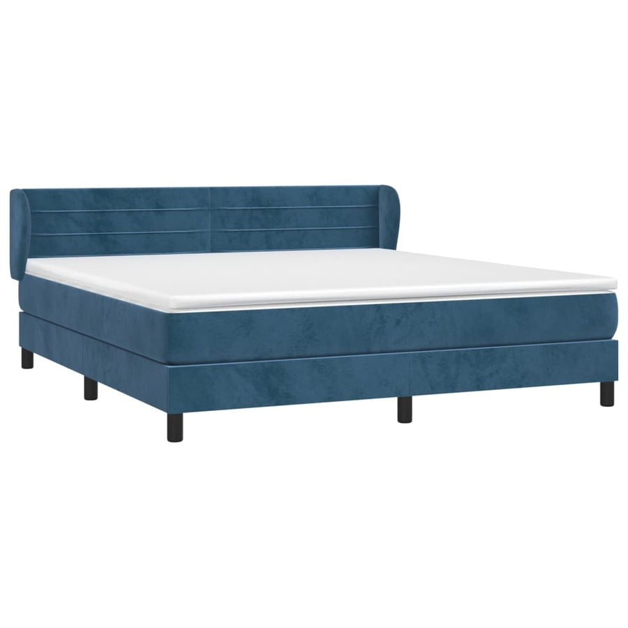 Boxspring Met Matras Fluweel Donkerblauw 160 x 200 cm Horizontale strepen