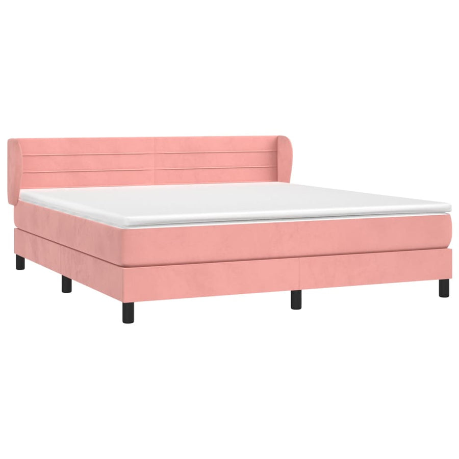 Boxspring Met Matras Fluweel Roze 160 x 200 cm Horizontale strepen