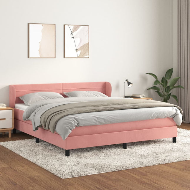 Boxspring Met Matras Fluweel Roze 160 x 200 cm Horizontale strepen