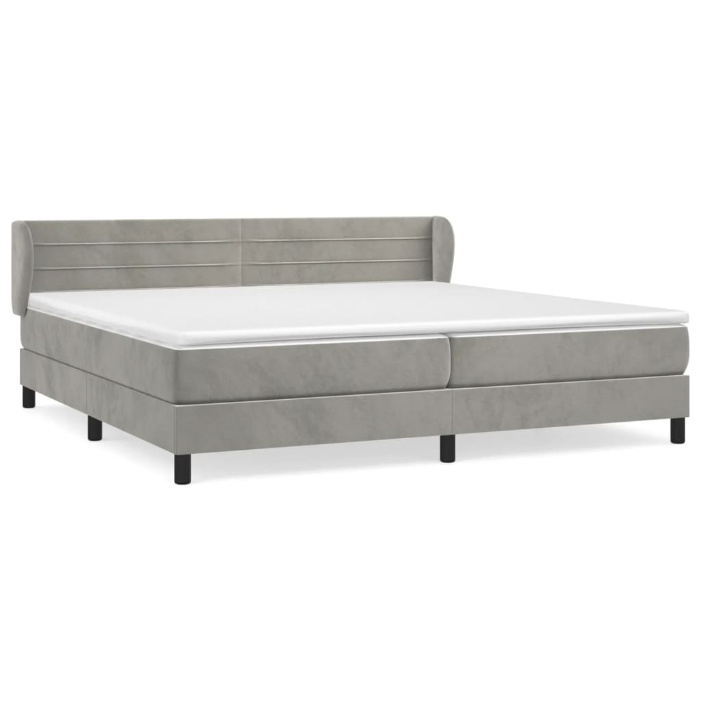 Boxspring Met Matras Fluweel Lichtgrijs 200 x 200 cm Horizontale strepen