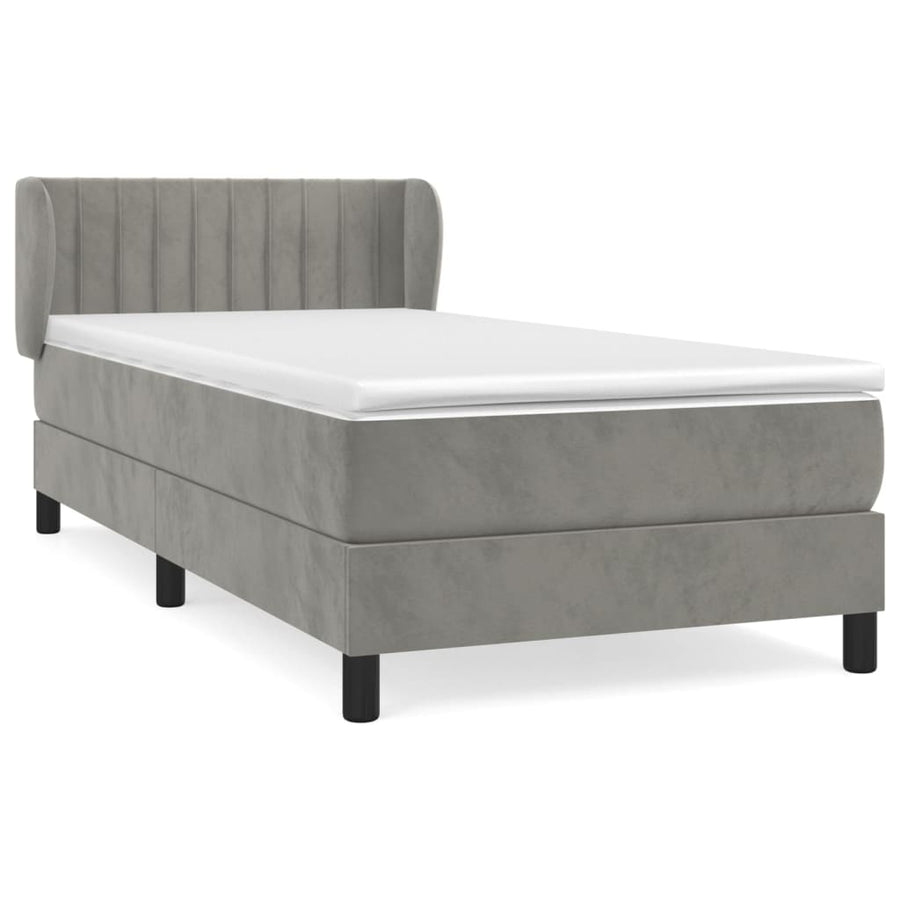 Boxspring Met Matras Fluweel Lichtgrijs 80 x 200 cm Verticale strepen