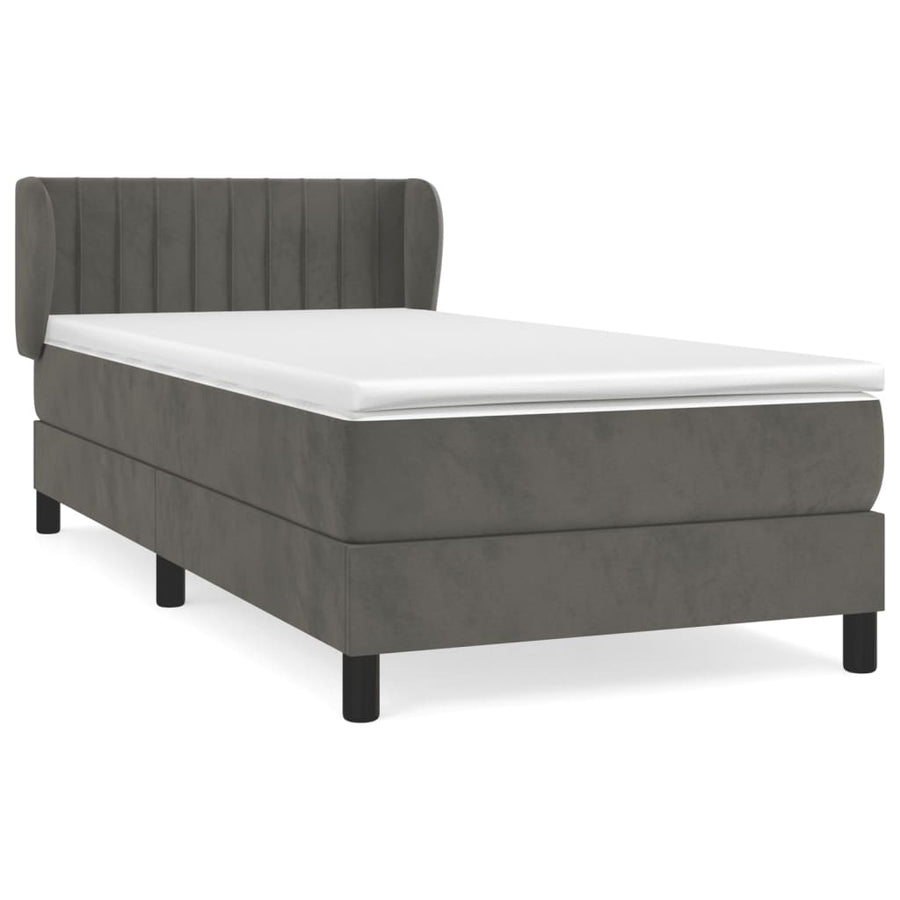 Boxspring Met Matras Fluweel Donkergrijs 90 x 190 cm Verticale strepen