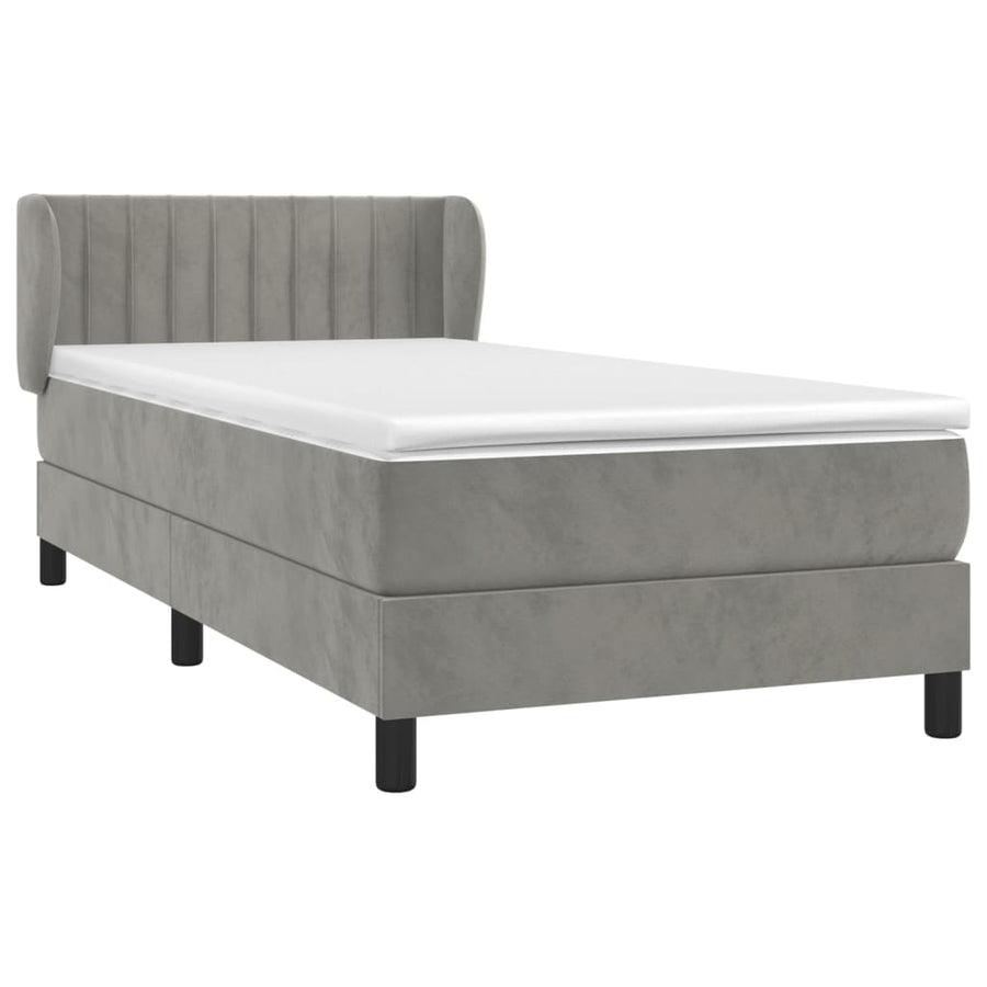 Boxspring Met Matras Fluweel Lichtgrijs 100 x 200 cm Verticale strepen