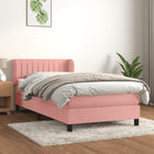 Boxspring Met Matras Fluweel Roze 100 x 200 cm Verticale strepen