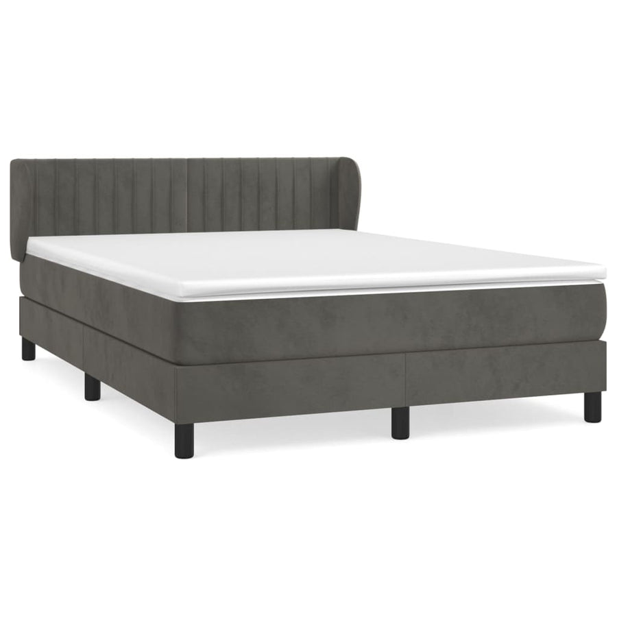 Boxspring Met Matras Fluweel Donkergrijs 140 x 190 cm Verticale strepen
